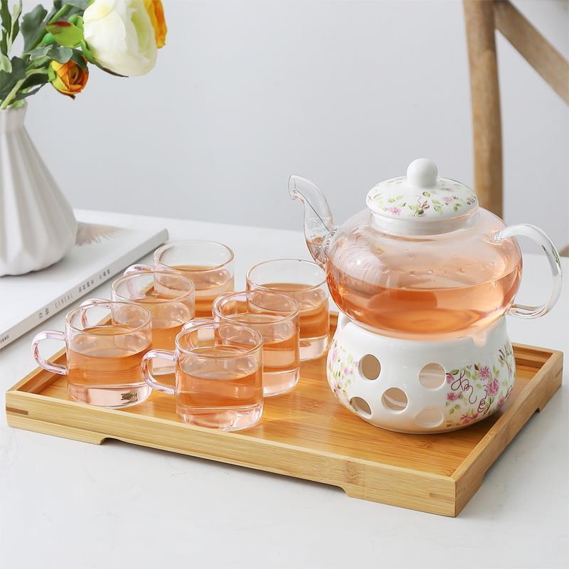 鱼丸 茶具花茶壶花陶瓷茶具花茶杯花草水果花果茶壶蜡烛加热套装玻璃