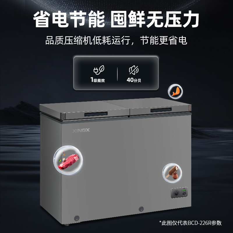 (冰洗)星星(XINGX) 306升榭湖银双温卧式冰柜冰箱冷藏冷冻预涂内胆自动减霜家商两用冷柜 BCD-306R高清大图
