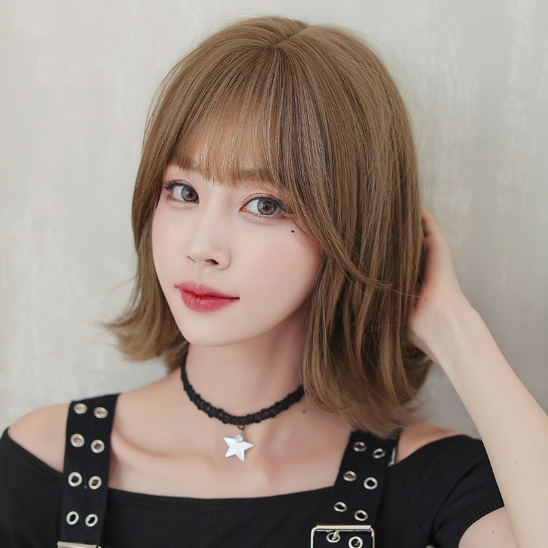 假发女短发韩式发尾外翻短卷发自然全头套蓬松层次锁骨发巧克力色