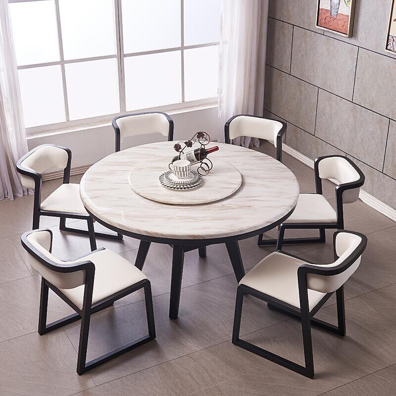 北欧实木餐桌椅组合理石圆形餐桌简约现代小户型圆桌白蜡木饭桌