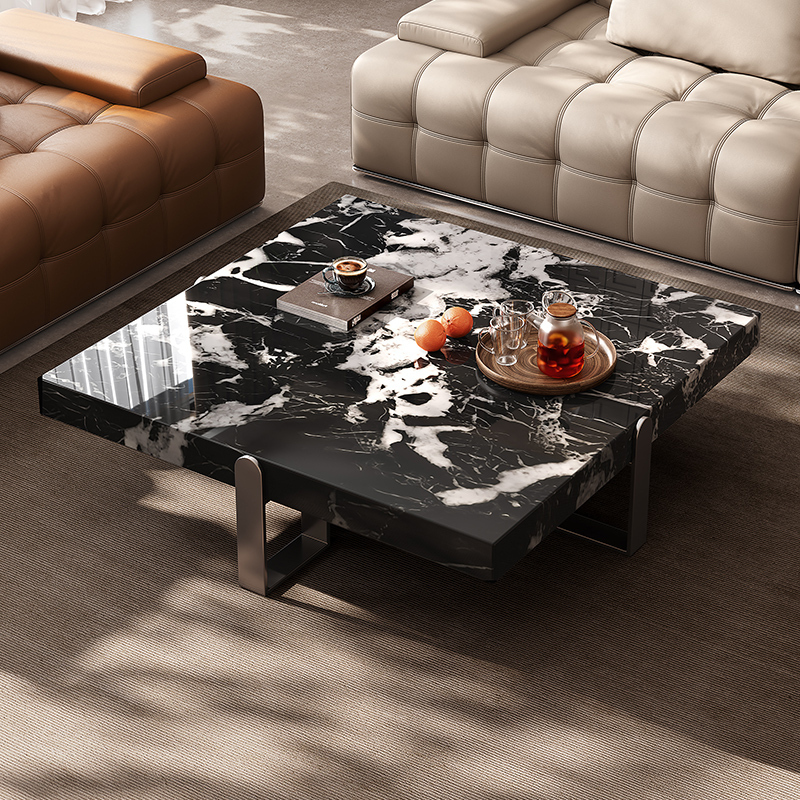 全友家居2024新款现代简约客厅小户型宝格丽黑大理石茶几
