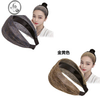 JiMi遮白发头箍透气宽边发箍成人压发带韩版发卡女压碎发头饰简约时尚 蓝色+金黄色宽8cm)纱线款发箍F022