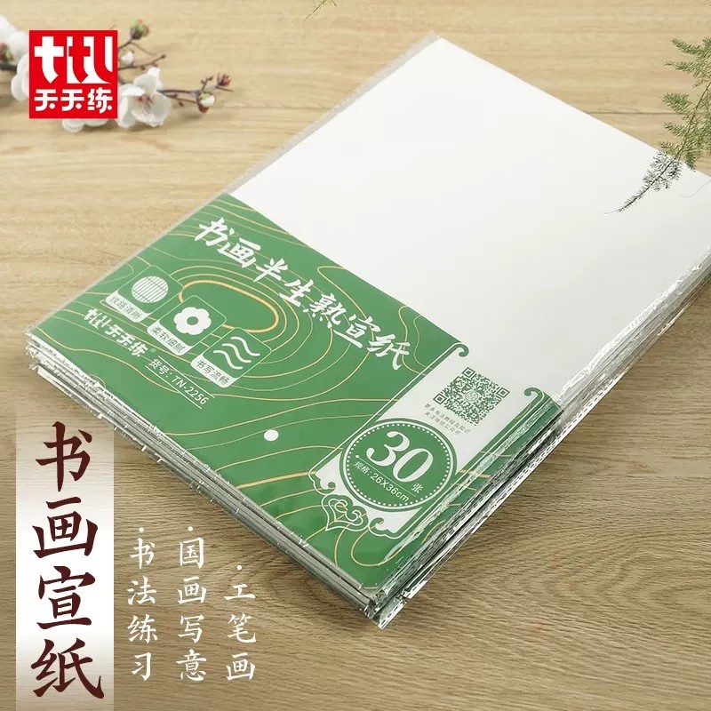 天天练 四尺八开半生熟宣20张(35*34cm)TN-0713 初学者书法专用练习生宣纸写毛笔字(10套)高清大图