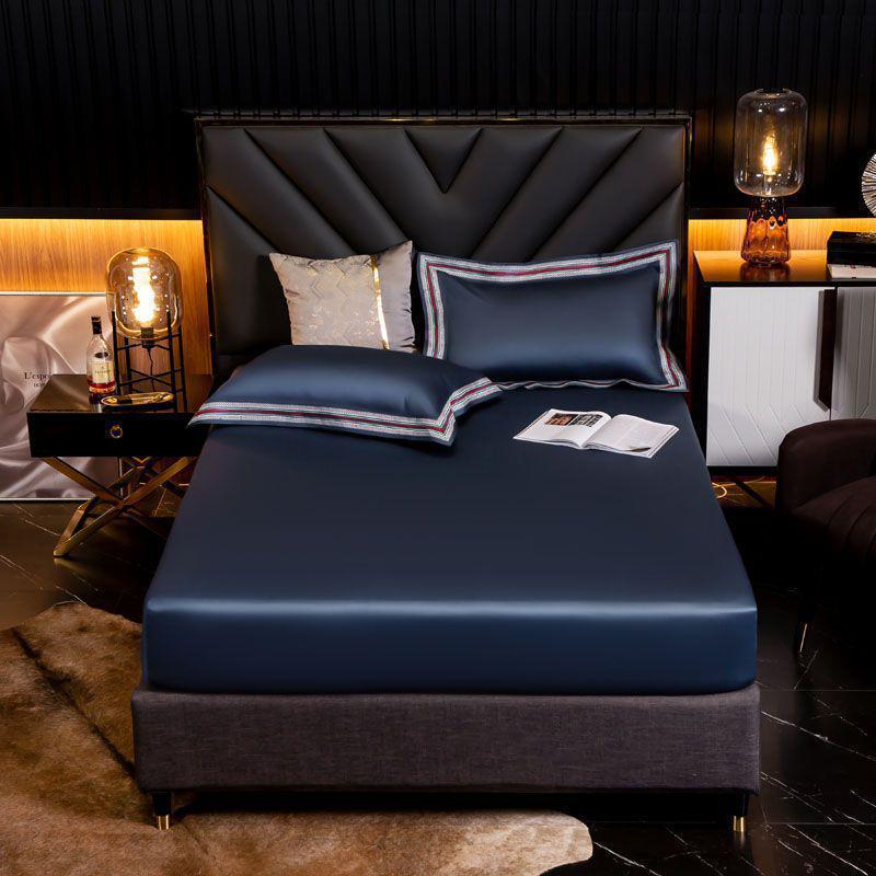 美帮汇100支长绒棉床笠色单件床垫保护套全棉全棉防滑全包床罩 爱丽丝-藏蓝 180cmx200cm【100S长绒棉】