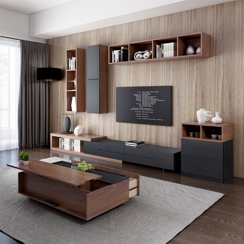 北欧可伸缩电视柜茶几组合套装现代简约小户型客厅电视机柜组合墙竖柜