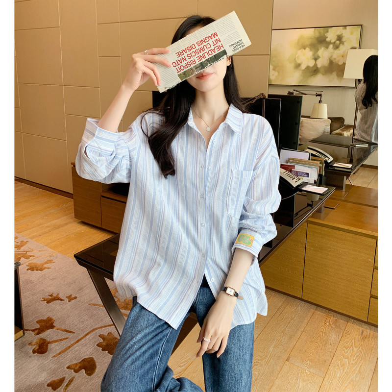 [2.5折价92元]唐狮春季女翻领条纹长袖衬衫简约百搭气质高级感休闲