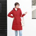 女式90绒女装连帽带帽无缝压胶羽绒服新款中长款大码外套 XXXL 红色