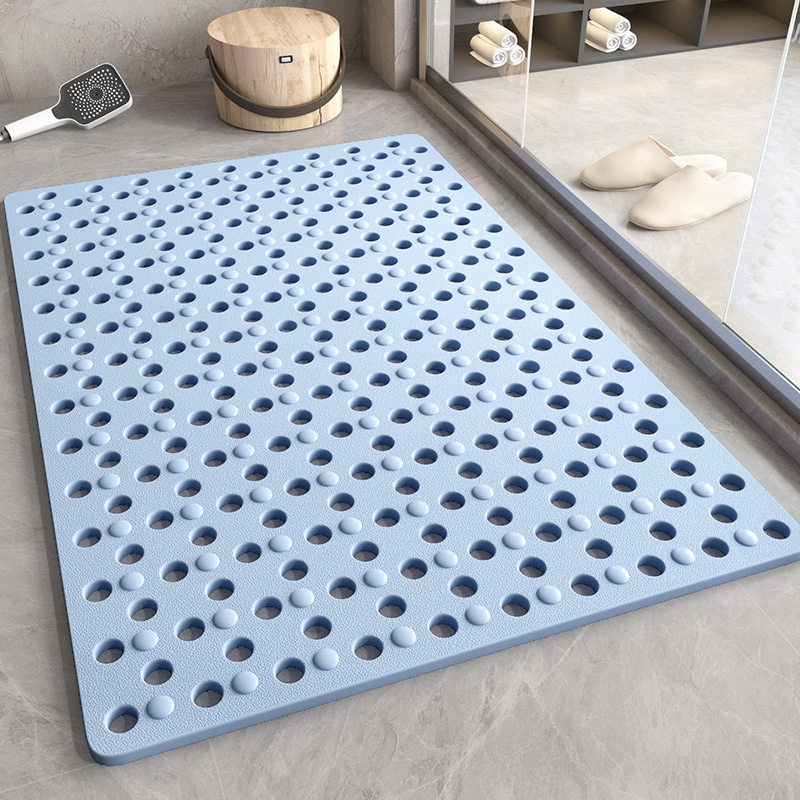 浴室垫防滑脚垫家用淋浴房洗澡防摔吸盘地垫卫生间卫浴按摩垫子 大孔-浅蓝 36*70 【按摩防滑】