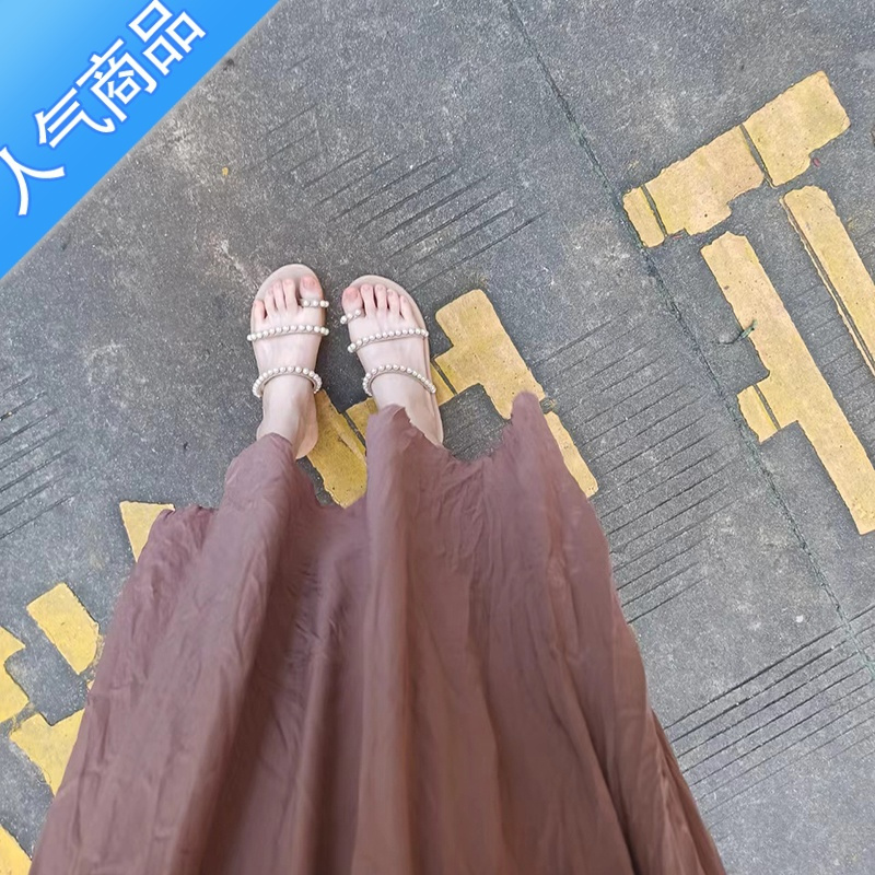 SUNTEK2023年夏季新款仙女风凉鞋女平底珍珠露趾温柔海边沙滩鞋罗马鞋