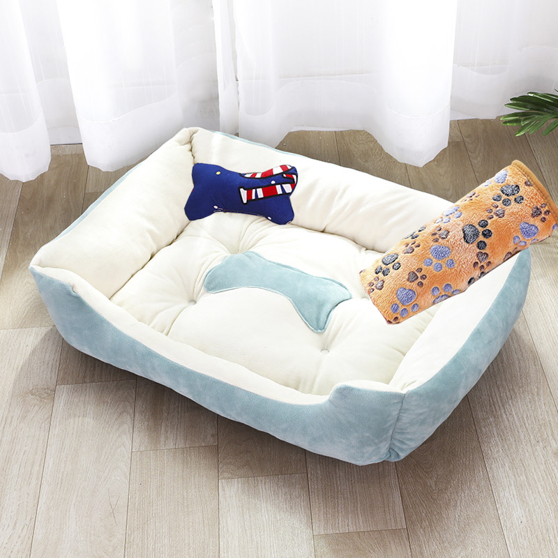 狗窝冬天保暖小型中型大型犬四季通用宠物猫窝泰迪宠物狗狗用品床_64 50X40CM（建议5斤内） 浅蓝+毛毯+布骨头送咬绳
