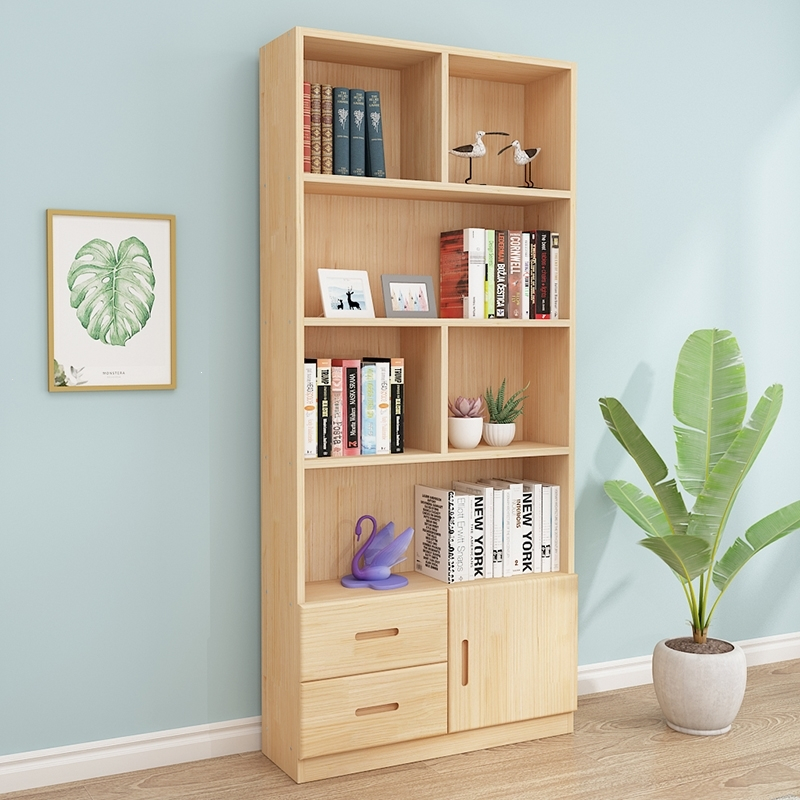 闪电客实木书柜书架自由组合简约落地储物收纳柜多功能儿童松木书橱带