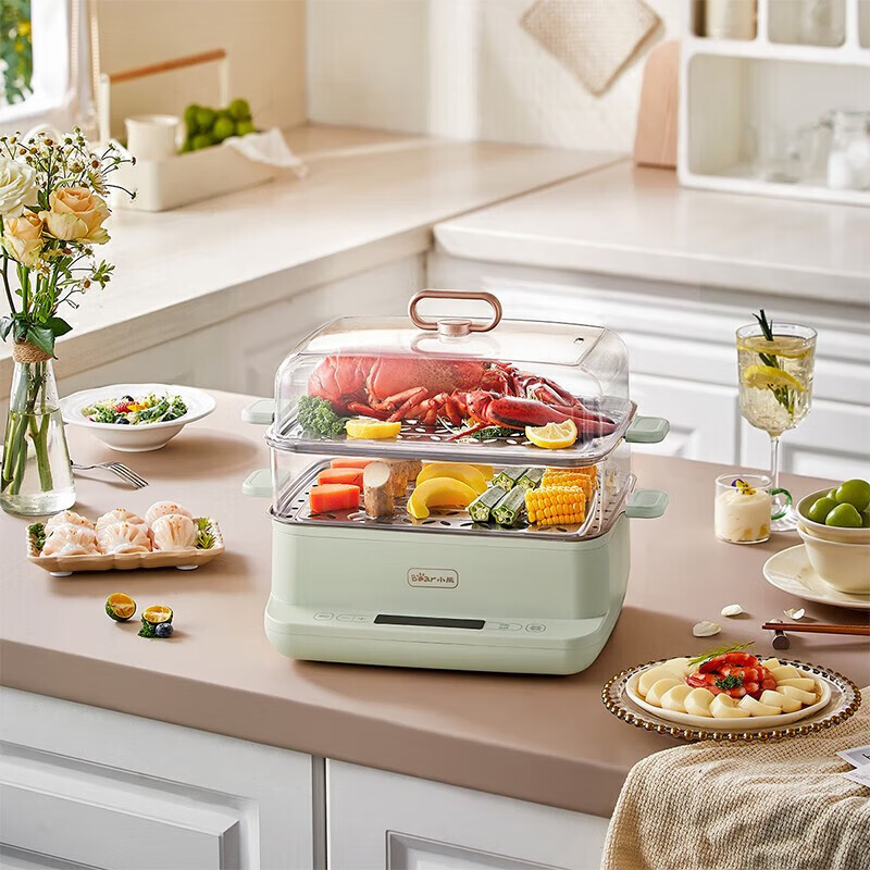 小熊电煮锅多功能锅9L大容量双层电蒸锅DZG-C90G3【全新正品】