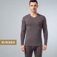 官方旗舰店恒源祥山羊绒保暖内衣男士加绒加厚秋衣秋裤保暖套装男 M/165 男士浅麻灰V领