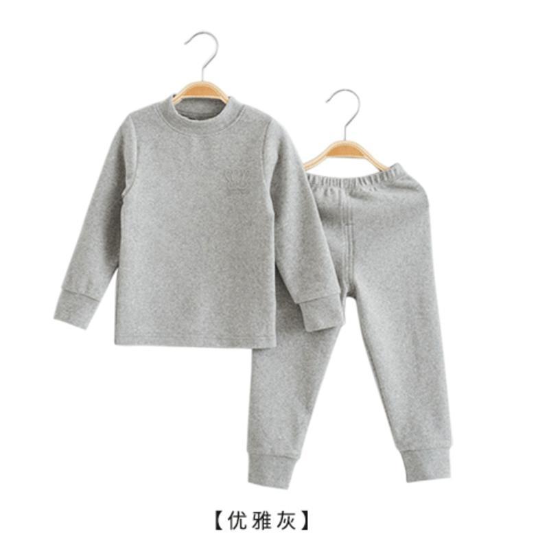 儿童纯棉保暖内衣套装秋冬款加厚男童女童打底衣上衣裤儿童家居服灰色