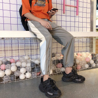富贵鸟(FUGUINIAO) 19夏季薄款撞色拼接印花字母男女同款嘻哈潮流束脚宽松百搭休闲裤