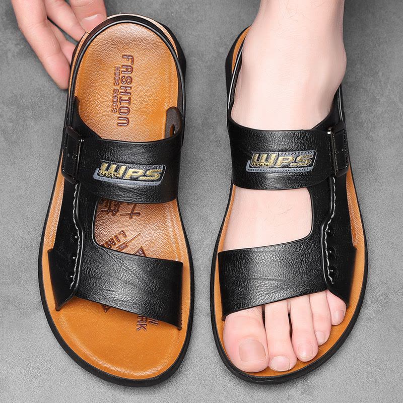 蜻蜓凉鞋男夏季软皮休闲沙滩鞋男士软底透气凉拖耐磨防滑两用拖鞋图片