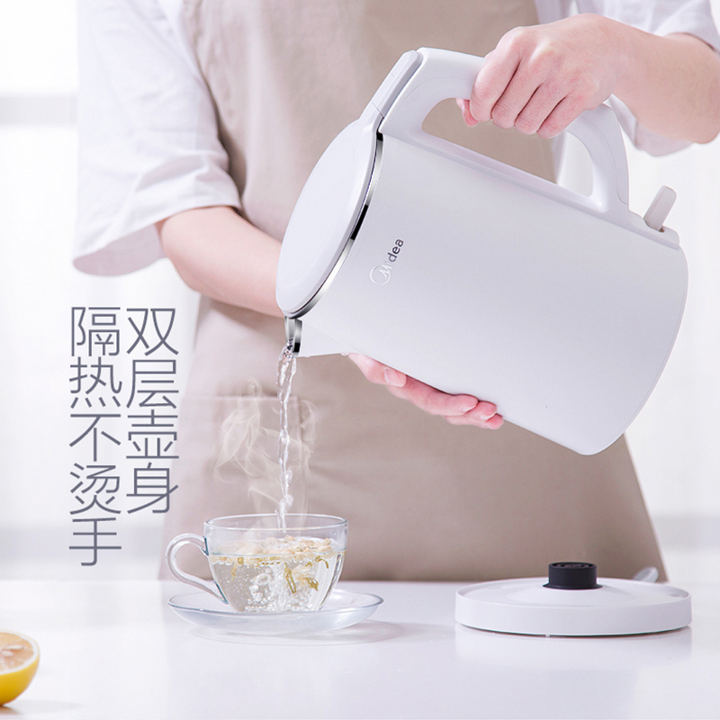 美的(Midea)电水壶热水壶电热水壶304不锈钢家用双层防烫开水壶烧水壶智能自动断电 MK-HJ1512高清大图