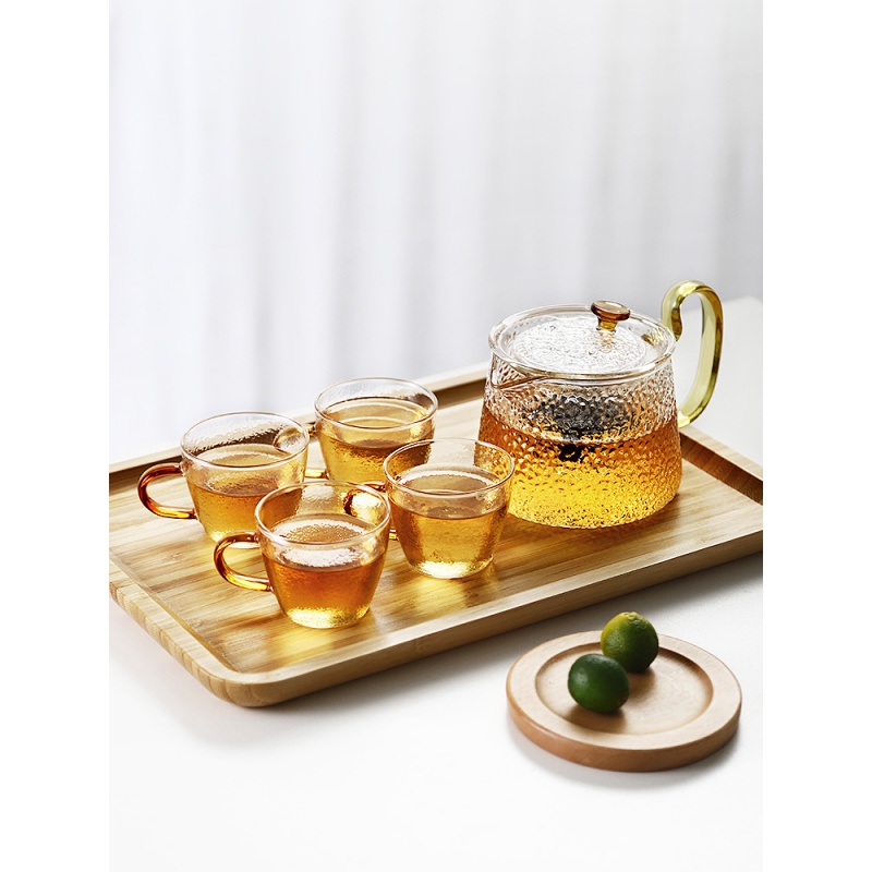 玻璃泡茶壶高温家用过滤加厚单壶煮茶器烧水一人用日式茶具套装 单壶-600Ml+4个杯子高清大图