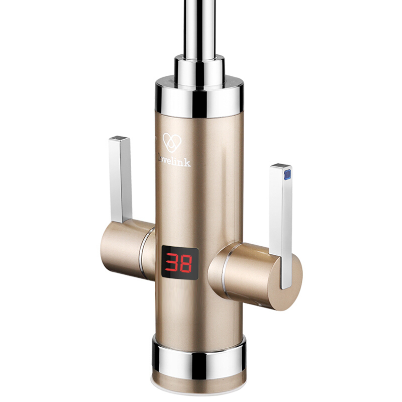 热恋(LoveLink)电热水龙头 S2X3香槟金大弯(下进水)+ 漏电保护插头 速热小厨宝 即热式电热水器
