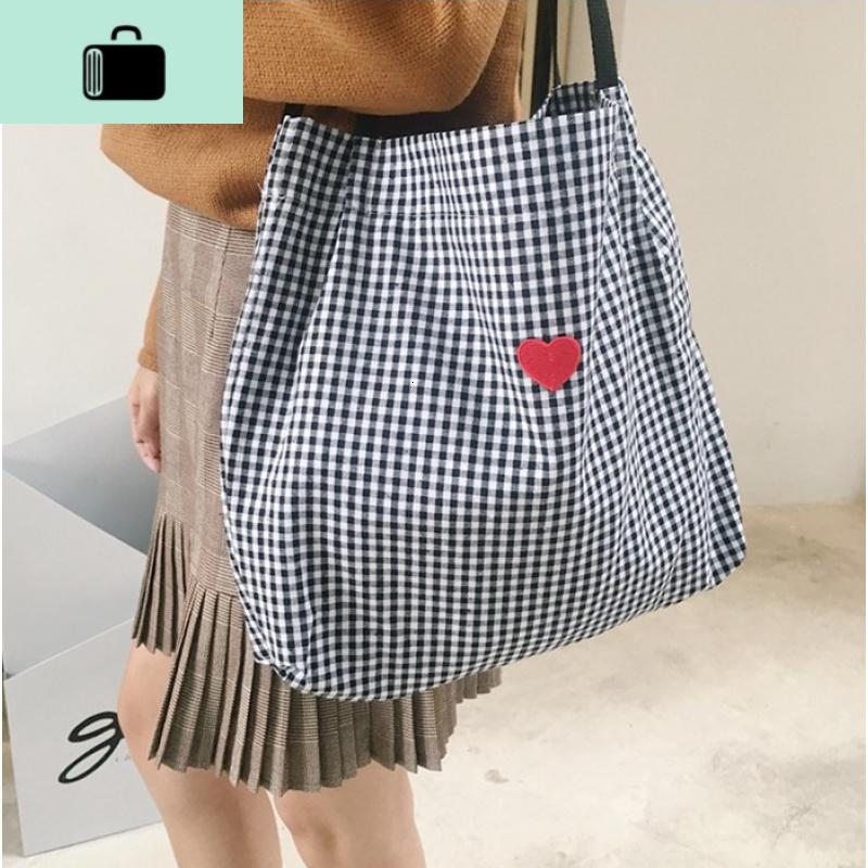自制日韩爱心小麋鹿森系文艺格子帆布包刺绣学生女购物袋女式包NEWLAKE_439 爱心其他