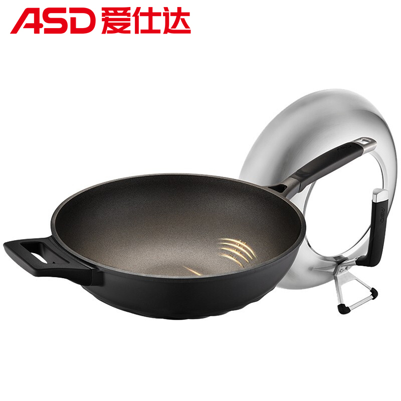 爱仕达(ASD) 炒锅不粘锅 32cm钛不粘旋风底无油烟炒煎锅煤燃气用CL32T6Q