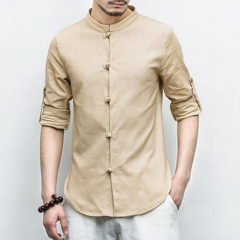 梵克公牛中国风仙鹤水洗亚衬衫男中年中式盘扣立领上衣复古唐装视频