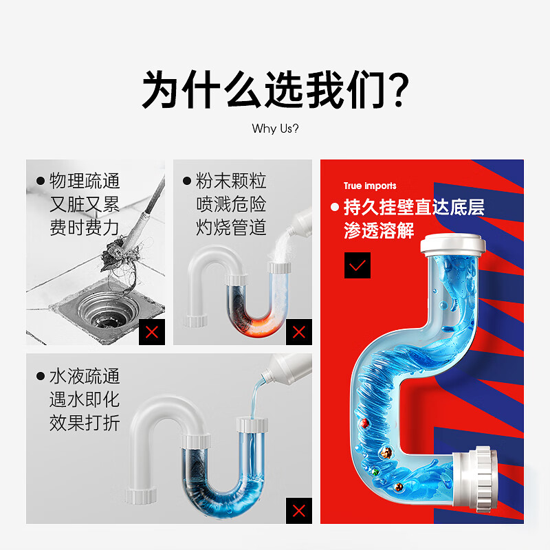 膜太(MOOTAA)卫浴专用款 浴室卫生间洗手间地漏下水道管道强力疏通剂3*1000ml高清大图