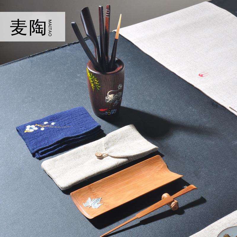美帮汇竹制功夫茶具茶道零配摆件 手工棉麻便携茶具收纳袋茶则茶夹高清大图
