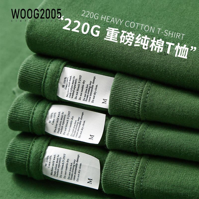 WOOG2005夏季潮牌纯色短袖男纯棉宽松t恤220g重磅不透圆领体恤图片