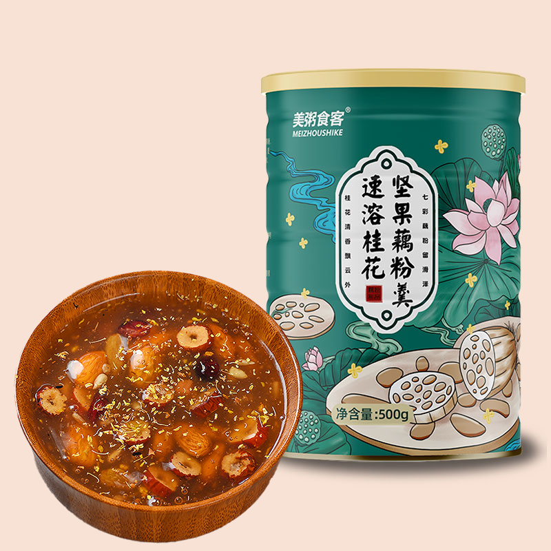 美粥速溶桂花坚果藕粉500g/罐 速冲泡方便速溶藕粉羹高清大图