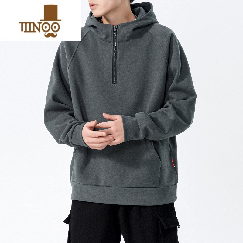 YANXU半拉链卫衣男款ins潮牌长袖t恤上衣秋季新款连帽外套男士高清大图