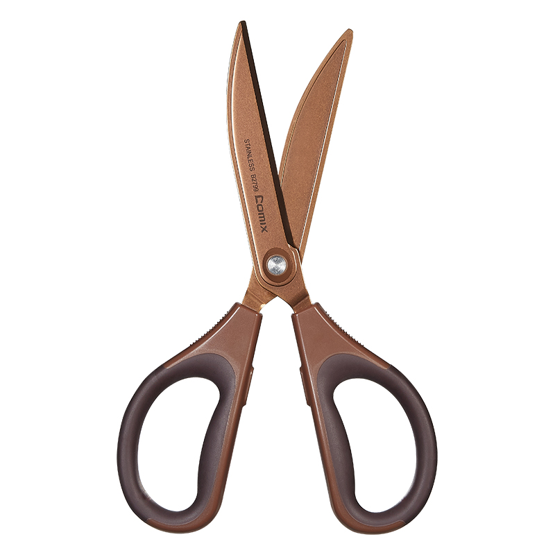 齐心 B2799 办公剪刀(弧形镀钛) 180mm 咖啡色 单把装高清大图