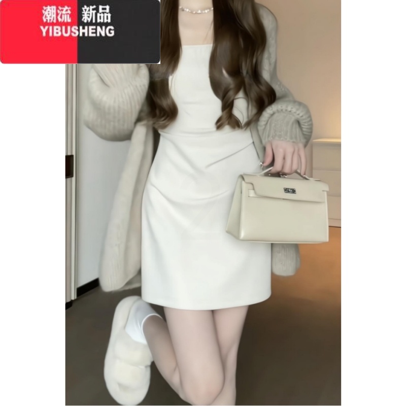 YIBUSHENG松本2024春季新款收腰显瘦设计感小个子褶皱背心吊带连衣裙女丧心高清大图