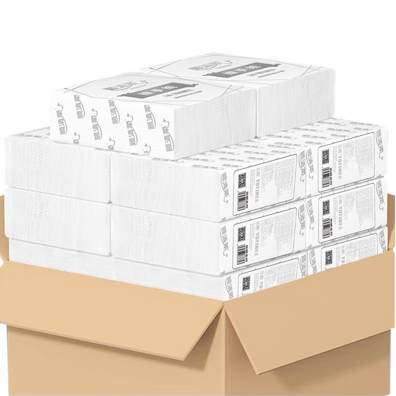 顺清柔擦手纸1层200抽*20包 压花商用抽取式吸水吸油干手纸整箱销售