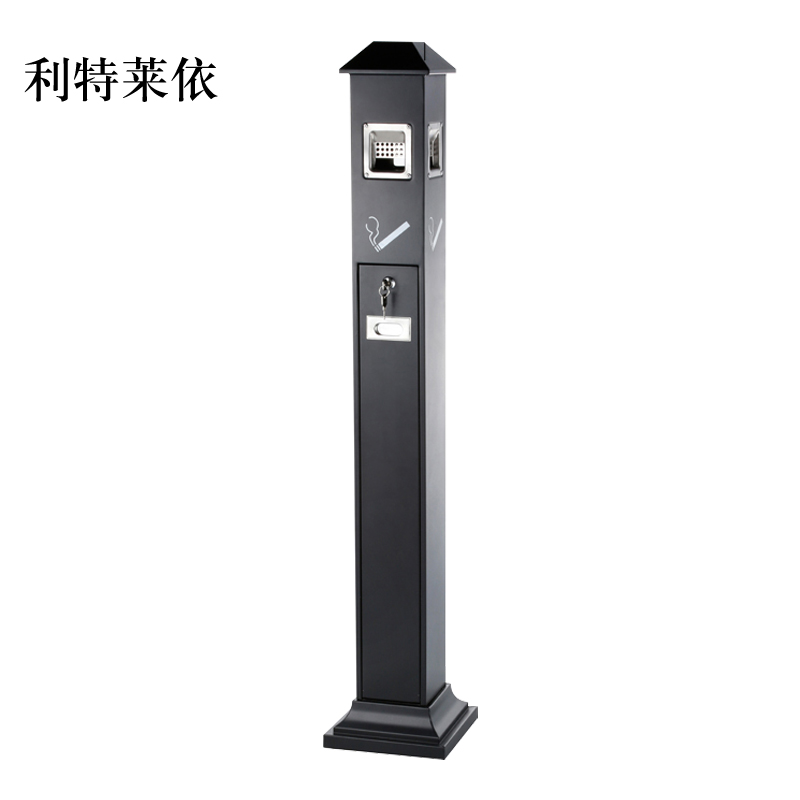 利特莱依不锈钢垃圾桶烟蒂柱灭烟桶带烟灰缸室外电梯口立式屋顶式黑色烤漆烟灰柱
