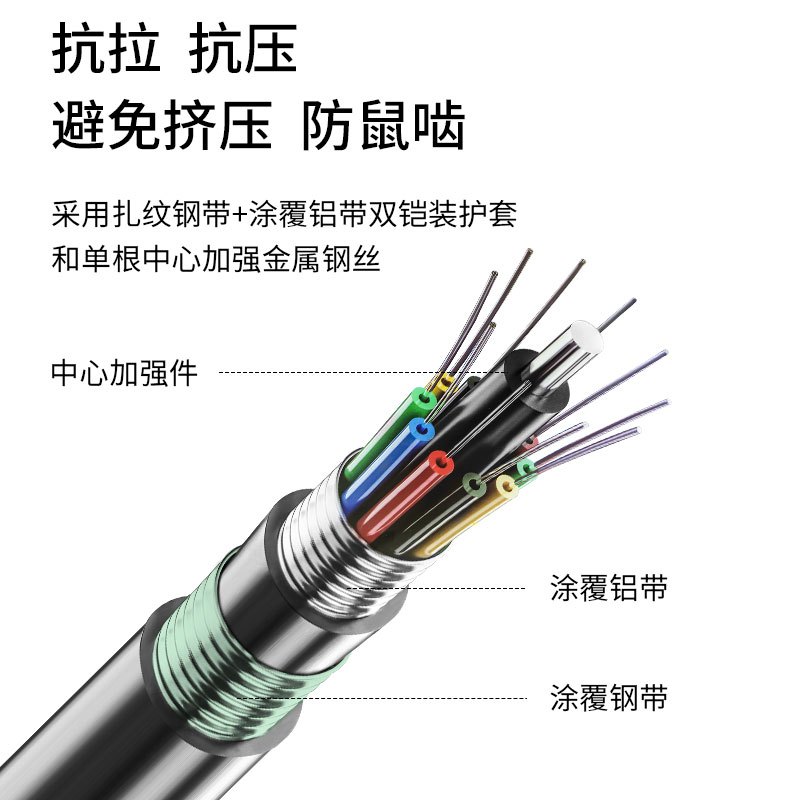 博扬 BY-GYTA53-48B1.3-3KM 重铠地埋48芯单模室外光缆 GYTA53层绞式直埋光纤线 3000米轴