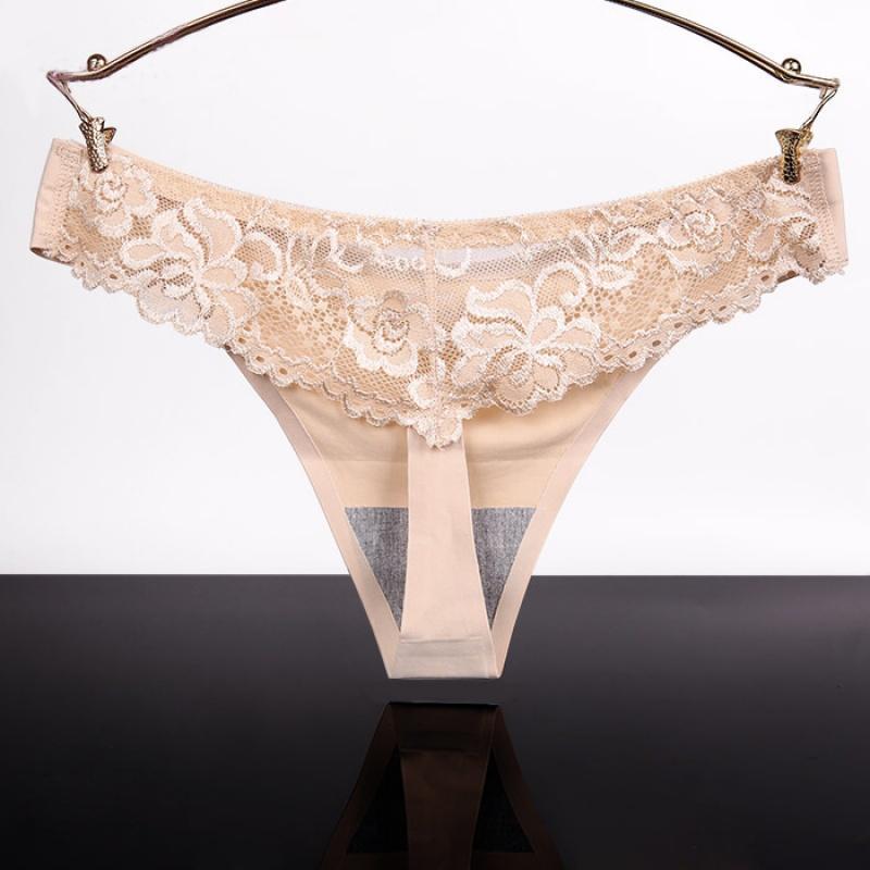 情趣内衣蕾丝拼接无痕丁字裤薄纱女士开档情趣内裤极度诱惑