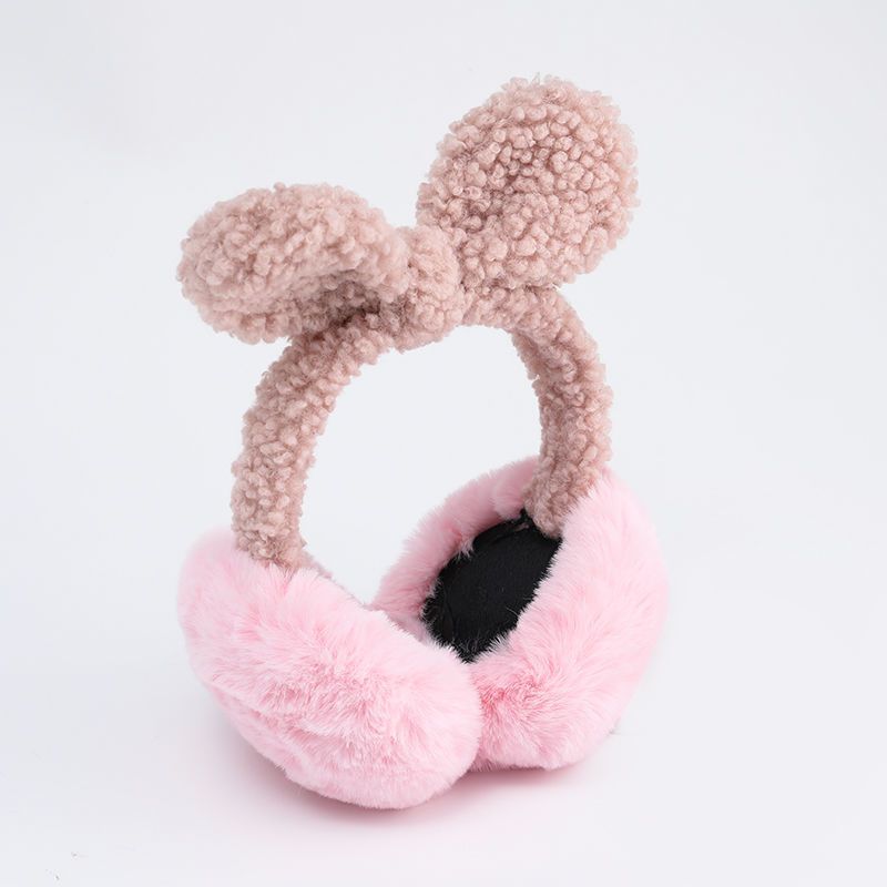 棕粉3岁以上儿童耳罩冬保暖耳朵套兔男童女童可爱会男孩女孩儿耳套