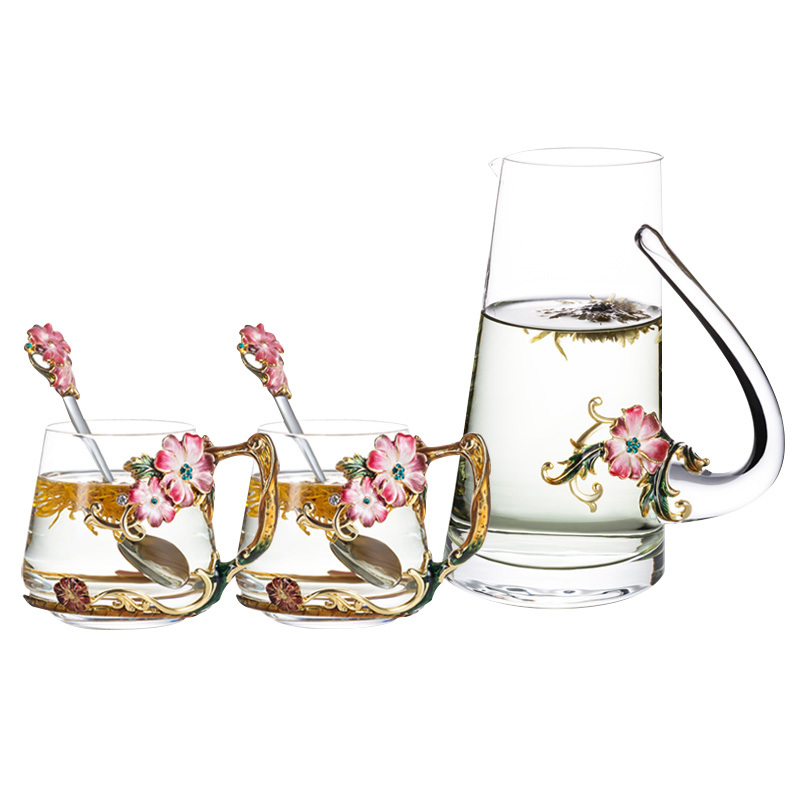雏菊水具三件套 R-14901J 玻璃水杯套装杯子茶壶 (单位:套)