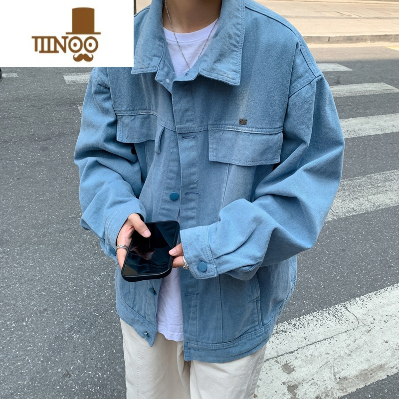 YANXU日系复古牛仔外套男美式潮牌港风宽松oversize休闲翻领装夹克