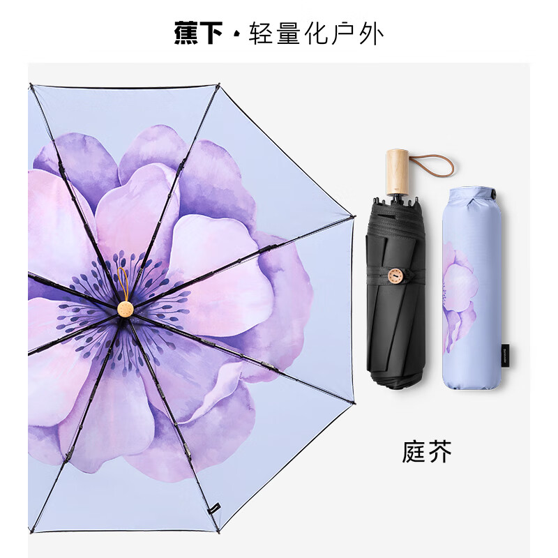 蕉下(beneunder)太阳伞防晒防紫外线遮阳伞女士雨伞户外晴雨 两用伞 【新款】三折黑胶庭芥