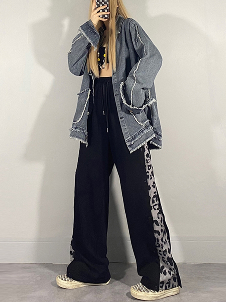 显瘦排扣哈伦裤