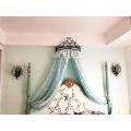 公主蕾丝床幔床头纱帐粉蓝院民宿家用装饰背景纱韩式清新_1_719 其它 蕾丝帘头水蓝纱+白蕾丝黑色爱心皇冠架