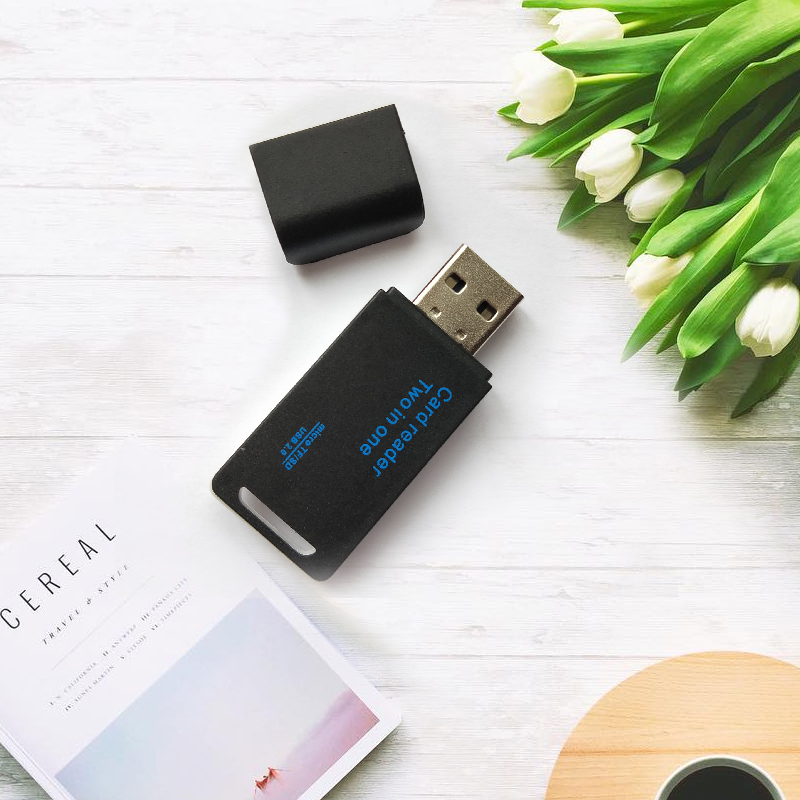 伊豆豆多功能二合一读卡器手机TF/MicroSD存储卡相机SD/SDHC/SDXC内存卡USB2.0高速读卡器黑白