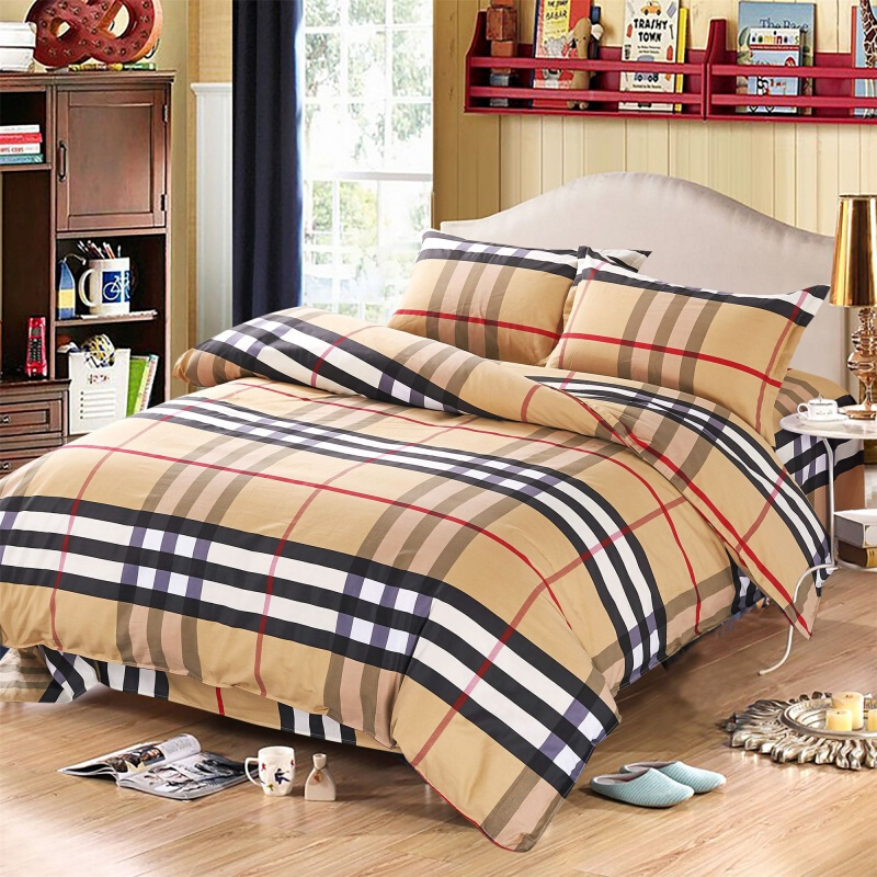 煊煜 全棉床品七件套(驼色格) 1.2米床用 套高清大图
