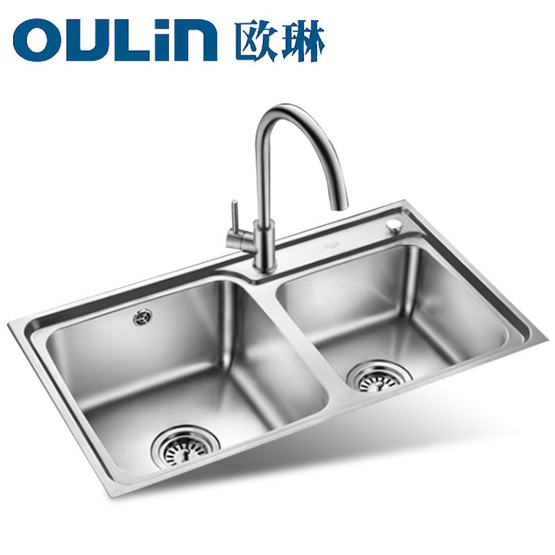 [苏宁自营]欧琳Oulin水槽+龙头套餐 不锈钢水槽 厨房水槽大双槽水槽龙头套装 厨房洗菜盆洗碗池OLWGQ001