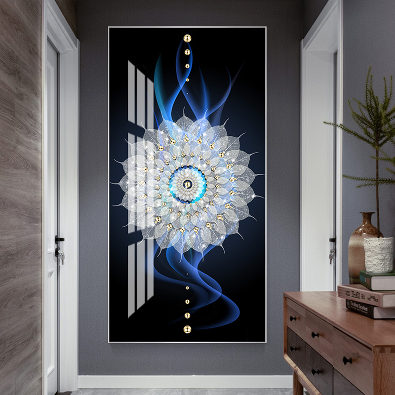 晶瓷画风水玄关走廊过道装饰画竖摇 菩提花开(银色边框) 60*120cm晶瓷画(晶瓷工艺+金属框)统一发金色边框(需高清大图