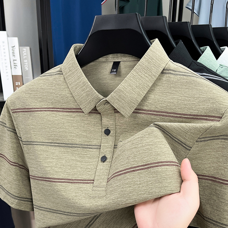 2025夏季新款对接POLO衫男夏季新款中老年父亲装条纹宽松短袖T恤