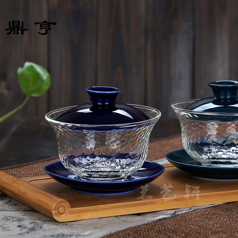 鼎亨耐热玻璃锤目纹盖碗三才大号陶瓷敬茶杯功夫茶具泡茶分茶器包