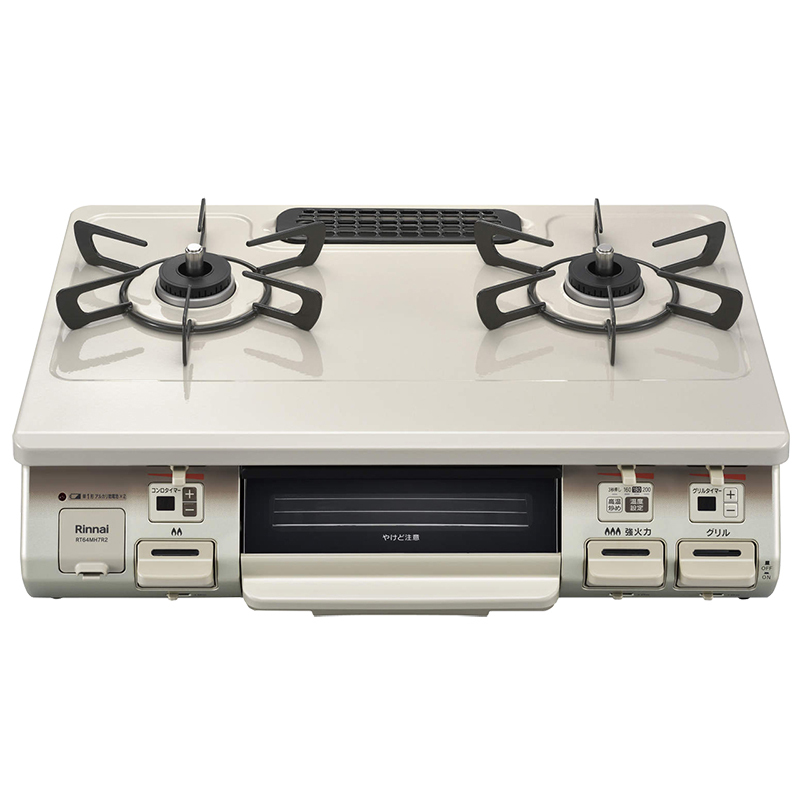 日本进口林内液化气灶基础版台式两眼头日系煤气炉烤箱单面烤高配RT64MH7R2-CR LP水晶涂层面板白色右大火
